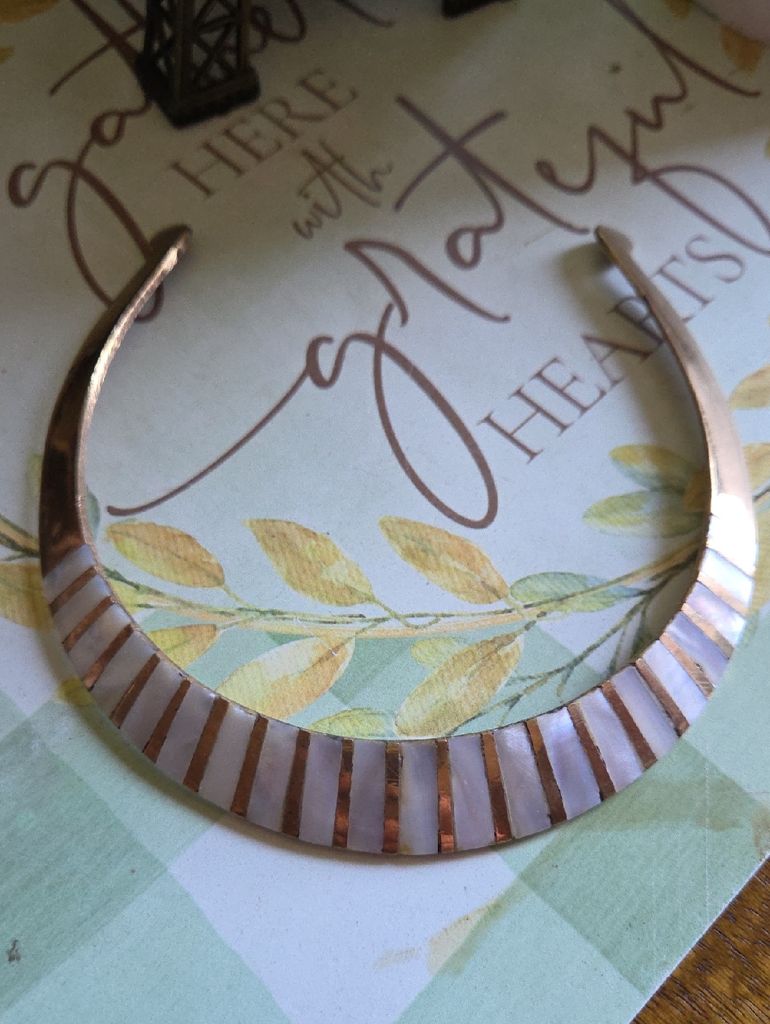 Brass Collar Necklace With Mother-Of-Pearl Inlay